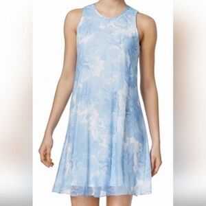 Calvin Klein Elegant Serene Floral Print A-line Midi Dress, Scoop Neck Chiffon